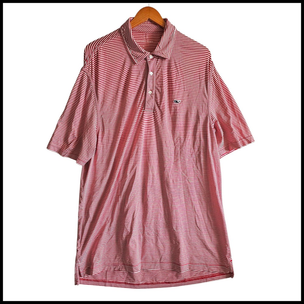 Vineyard Vines Polo Shirt Striped Golf‎ Casual Short Sleeve Red White L